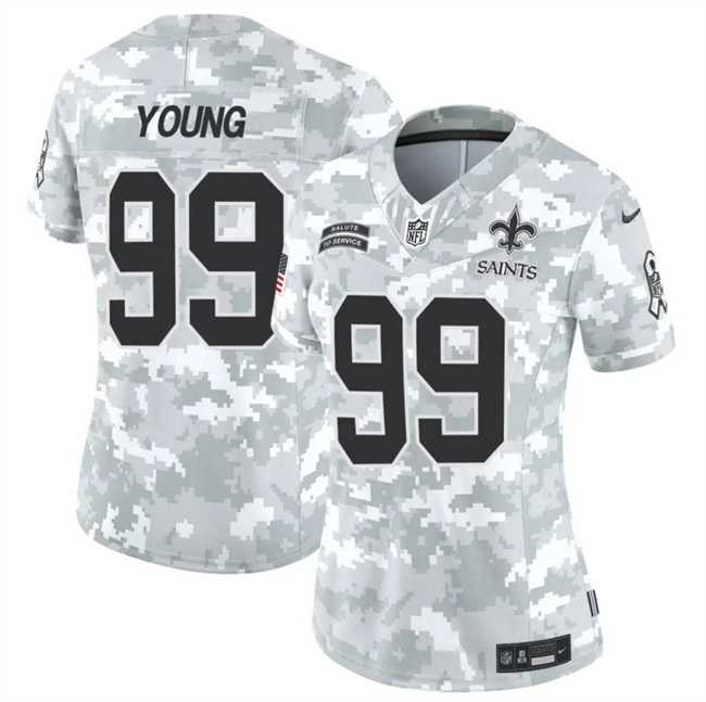 Womens New Orleans Saints #99 Chase Young 2024 F.U.S.E Arctic Camo Salute To Service Limited Stitched Jersey Dzhi